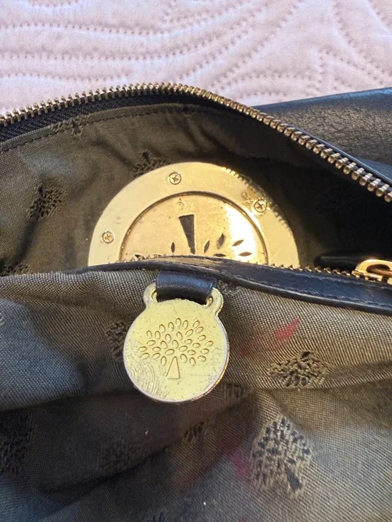 Mulberry Black Leather Wristlet Clutch with Gold Tree Medallion. As is. - Picture 4 of 8